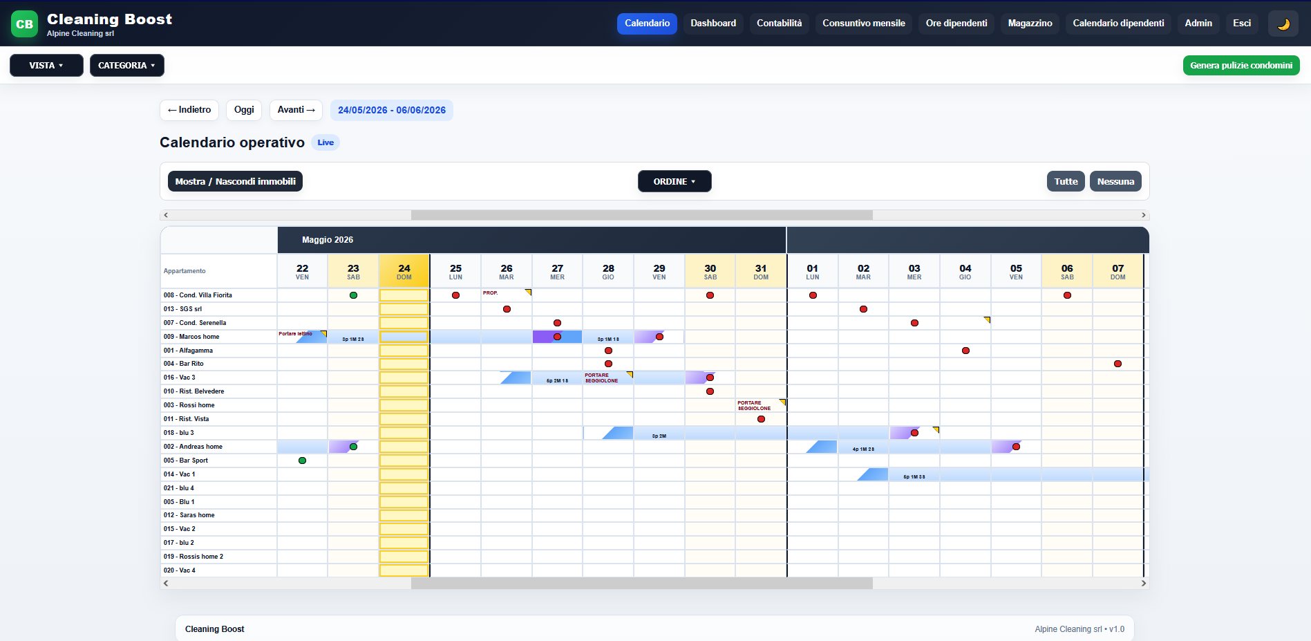 Calendario operativo Cleaning Boost